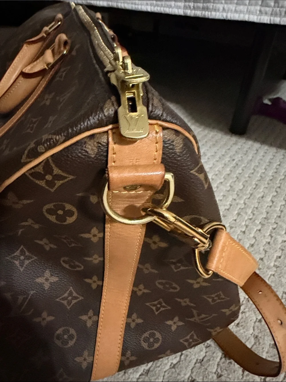 Louis Vuitton Monogram Canvas Duffel with Tan Leather Trim